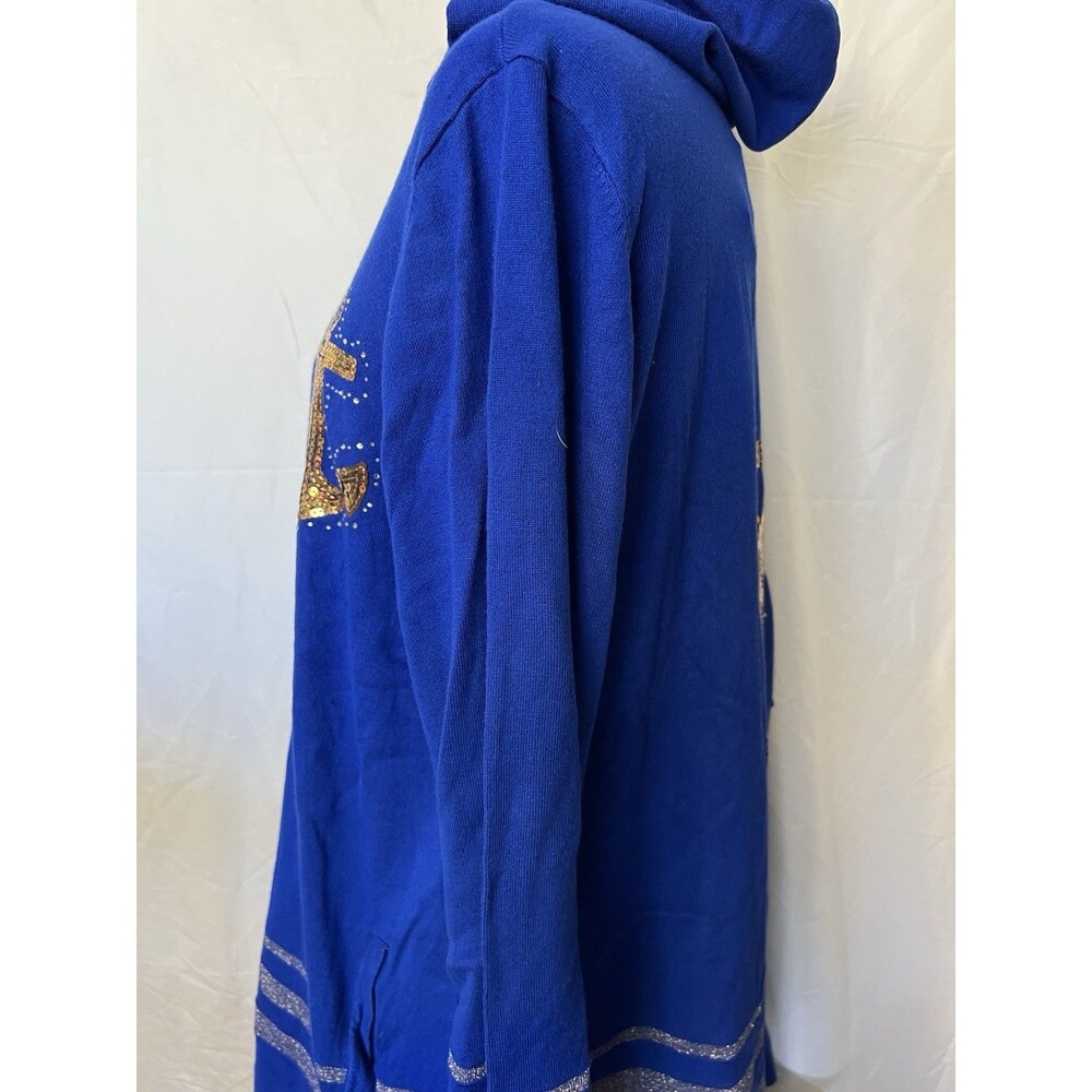 NWT QUACKER FACTORY ZIP UP HOODED KNIT TOP, ZIP FRONT, ANCHOR, 1X, NAUTICAL - Picture 4 of 12